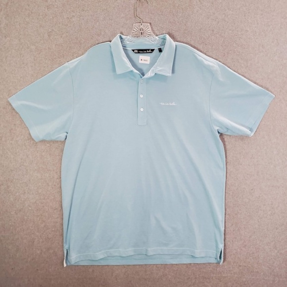 Travis Mathew Men Polo Shirt 2XL Blue Pima Cotton Logo Short Sleeve Collar Golf
